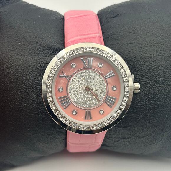 Genevex by Croton Accessories - Genevex by Croton Women's Silver-Tone Pink Leather Band Quartz Watch New Battery